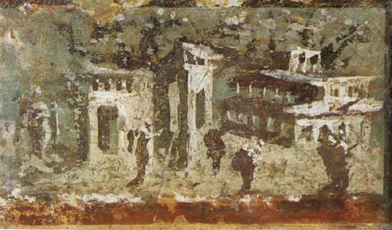 unknow artist Wall painting of houses at noon from Pompeii oil painting image
